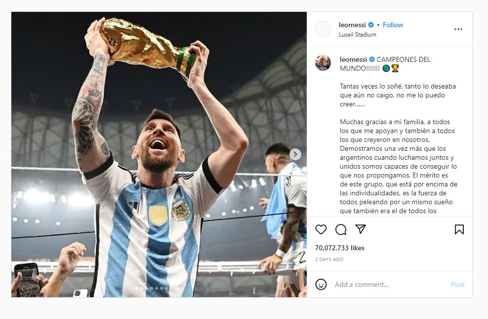 Lionel-messi-instagram-70m-likes Lionel Messi Net Worth & surprising new off field record